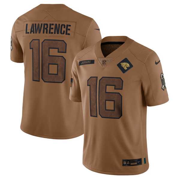 Men%27s Jacksonville Jaguars #16 Trevor Lawrence 2023 Brown Salute To Service Vapor Untouchable Limited Football Stitched Jersey Dyin